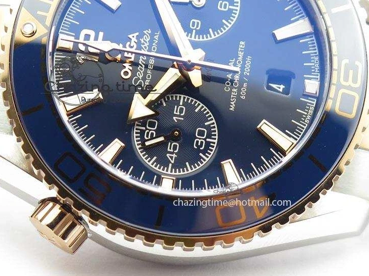 0320 FlexibleFit Seamaster Professional Chrono SS RG Blue Ceramic Blue Dial On SS RG Bracelet A 8211